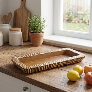 Food Grade Suar Wood With Dark Coconut <b>Shell</b> Inlay Medium Square Serving Tray <b>Light</b> Brown Thirty Two And Twenty Three Centimeter - Product Image 2