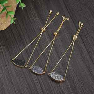 Bracelet ajustable en argent sterling 925 plaqué or 14 carats avec breloque Druzy arc-en-ciel, bracelet en pierres précieuses pour femme, cadeau de bijoux - Product Image 3