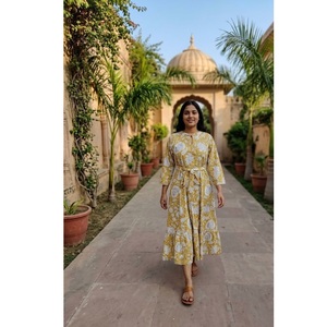 Robe Bohème 100% Coton Pur pour Femme, Imprimé Floral, Robe Longue Ample et Évasée, Robe Décontractée Confortable et Infroissable - Product Image 1