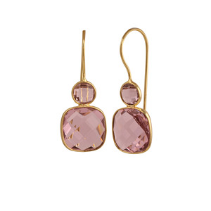 Pink Quartz Faceted Cut 18K Gold Plated Drop Earrings Geometric <b>Statement</b> Jewelry For Women - Product Image 3