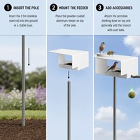 Mangeoire à oiseaux JH-Mech avec abreuvoir en porcelaine, mangeoire en aluminium thermolaqué sur support en acier inoxydable de 1,5 m
