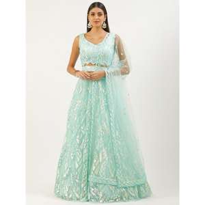 Lehenga choli ตาข่ายเลื่อมสีฟ้าที่น่าสนใจกับ dupatta - Product Image 2
