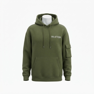 <b>Women's</b> Olive <b>Green</b> Oversized Hoodie <b>Fleece</b> Sweatshirt Cargo Sleeve Pocket Custom Logo Streetwear - Product Image 3