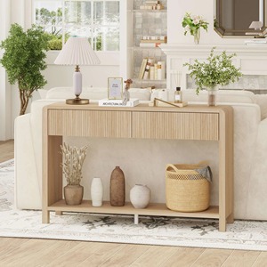 Modern Iron Finish <b>Sofa</b> Table with Ribbed Texture and Rounded Edges Minimalist Living Room Furniture for Hotel Use - Product Image 2