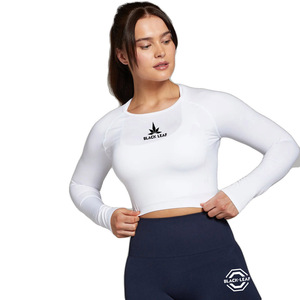 Women's <b>Black</b> <b>Long</b> <b>Sleeve</b> <b>Crop</b> <b>Top</b> Slim Fit Knitted Solid Color Sporty Crew Neck All Seasons Wear - Product Image 6
