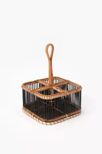Elegante Cesta de Bambú y Ratán para Cubiertos, Cesta con Compartimentos y Asa para Utensilios de Cocina - Product Image 5