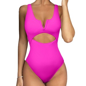 Nouveautés Maillot de bain une pièce pour femme, motif uni, dos évidé, sexy, push-up - Product Image 3