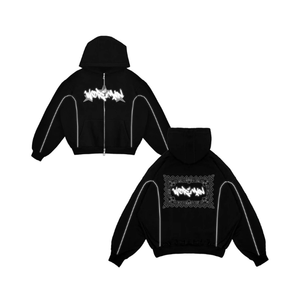 Black Reflective <b>Gothic</b> Zip Up Hoodie | Glow in Dark Streetwear Hoodie |Reflective Hooded <b>Jacket</b> |OEM Private Label Manufacturer - Product Image 2