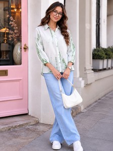 เสื้อเชิ้ตผู้หญิงแบบมีกระดุมลายมัดย้อมทรงหลวมแขนสามส่วนผ้าฝ้ายเสื้อลำลองฤดูใบไม้ผลิฤดูร้อน - Product Image 4