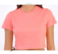 Haut court d'été en coton biologique à carreaux imprimés, broderie, perles, plumes, respirant, séchage rapide, écologique, pour femme, OEM
