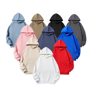 Wholesale High Quality Women's Winter Hooded Oversized Blue Hoodies Solid Color 100% Cotton Fleece Knitted Pockets Front Logo - Product Image 6