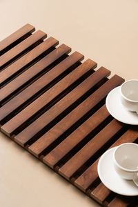 Ensemble de plateaux de service rectangulaires en bois à lattes, 2 pièces, de luxe, pour hôtels et restaurants, vaisselle élégante, vente en gros - Product Image 2