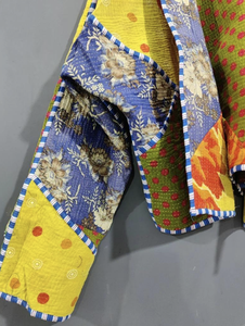 Chaqueta Reversible de Algodón con Parches, Tejida a Mano, Transpirable, Acolchada Kantha, para Mujer, Otoño-Invierno, Manga Corta - Product Image 3