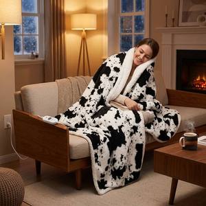 Plaid chauffant électrique OEM/ODM 60*80 motif vache, <span class=keywords><strong>4</strong></span> niveaux de chaleur, arrêt automatique <span class=keywords><strong>4</strong></span> heures, en polaire douce et flanelle, lavable - Product Image 4