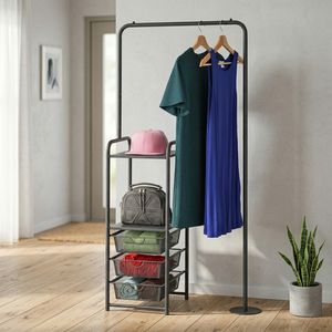 Porte-manteau moderne en fer réglable MIT DIY avec 3 paniers en maille pour la maison, la chambre à coucher, le salon et le bureau à domicile, meubles de rangement - Product Image 1