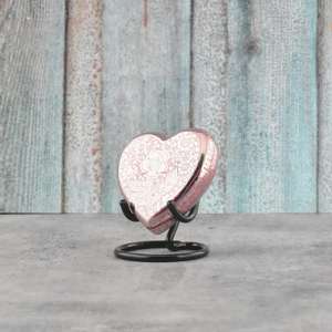 Premium Handcrafted Solid Heart Shaped Keepsake Cremation Urn With Polished Metal Display <b>Stand</b> Featuring Exquisite Designs - Product Image 2