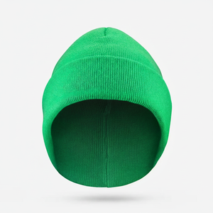 Unisex Solid <b>Green</b> Acrylic <b>Beanie</b> Ribbed Knit Winter Hat Casual Style 56-58CM Adult Size - Product Image 1