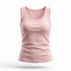 Débardeur côtelé pour femme, col rond, sans manches, noir uni, décontracté, basique, de BD - Product Image 2