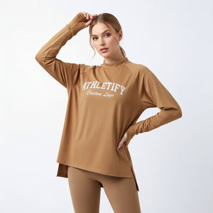Camiseta Deportiva Larga Holgada de Manga Larga para Mujer, Estilo Islámico, Ecológica, de Secado Rápido, con Dobladillo Asimétrico, para Yoga - Product Image 1