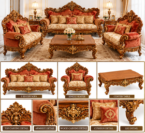 Magnifique ensemble de canapés 7 places sculptés à la main pour salon, style Maharaja, avec table assortie pour salle de séjour, ensemble de canapés confortables. - Product Image 6