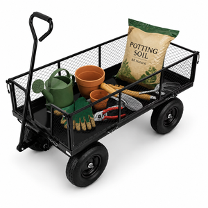 <b>Garden</b> Utility Pull Cart Large Wheels 10" Pneumatic Tires Steel Mesh Rubber <b>Garden</b> Wagon 360-Degree Swivel Handle ODGGAD008 - Product Image 1