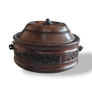 Handcrafted Wooden Storage Box with Lid Metal Clasp Vintage Carved Design Multipurpose Organizer - Product Image 2