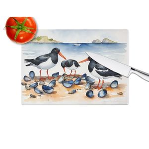 Planche à découper et à servir en verre trempé décorative de grande taille Oystercatchers pour une utilisation en cuisine et pour couper - Product Image 4