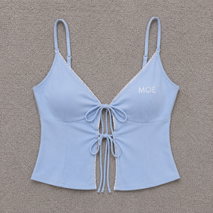 Front Tie Detail women's shirt Spaghetti Strap <b>Crop</b> <b>Top</b> V-Neck Design Padded Bra Spring Summer Casual Wear Personalized Cotton - Product Image 3