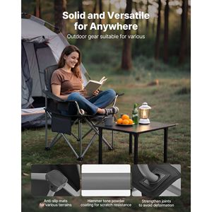 Chaise de camping surdimensionnée et robuste, capacité de 450 lb, chaise pliante portable en Oxford avec dossier et accoudoirs rembourrés et porte-gobelet - Product Image 4