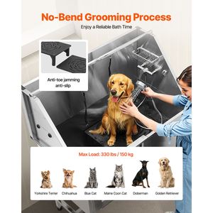 Station de lavage pour chiens en acier inoxydable de 50 pouces avec escalier, panneau filtrant d'eau en PE, robinet, pomme de douche et distributeur de savon - Product Image 4