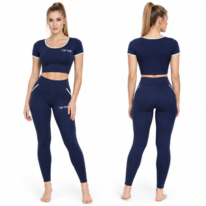 Conjunto de Yoga de 2 Piezas para Mujer, Top Corto de Manga Corta y Leggings Largos, Conjunto Deportivo de Secado Rápido, Ropa Deportiva Transpirable, Conjunto de 2 Piezas - Product Image 2