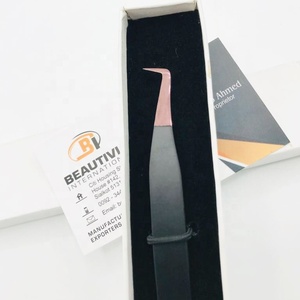 Pinzas de extensión de pestañas sostenibles con volumen de bota profesional de 90 grados, etiqueta privada puntiaguda, acero inoxidable negro, oro rosa - Product Image 6