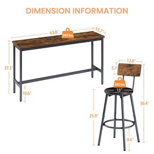 Set Tavolo da Bar Industriale con Pannelli in Legno e 3 Sgabelli Imbottiti in PU per Cucina e Soggiorno - Product Image 4