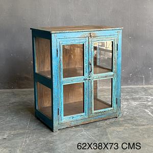 La Mejor Colección de Gabinetes de Almacenamiento Rústicos Hechos a Mano con Puerta de Vidrio y Madera Azul, Arte Antiguo del Himalaya - Product Image 1