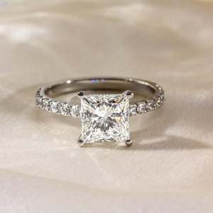 Fast Shipping Bulk Wholesale VVS Diam 925 Silver Moissanite Princess Cut Pave Solitaire <b>Ring</b> Luxury Fashion Bridal Jewelry - Product Image 1