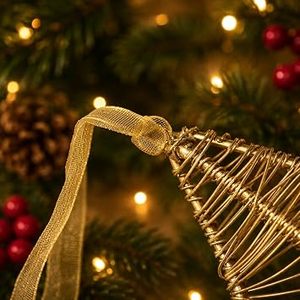 Ornement étoile en fil d'or suspendu, pendentif étoile tissé 3D, décoration d'arbre de Noël - Product Image 3