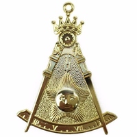 Pendentif de collier maçonnique Grand Maître Loge Bleue, plaqué or, avec rapporteur et couronne de laurier, pour cérémonie