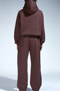 Ensemble de survêtement unisexe marron à capuche avec fermeture éclair intégrale, couleur unie, sweat-shirt et pantalon décontractés pour adultes, idéal pour l'automne - Product Image 2