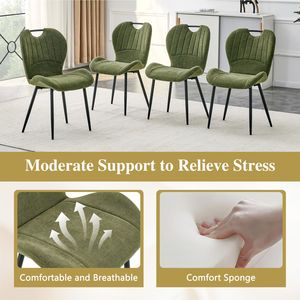 Set di 4 Sedie da Pranzo in Tessuto Verde Oliva con Maniglia Integrata, Telaio in Metallo Nero e Piedini Regolabili per Uso Domestico - Product Image 5