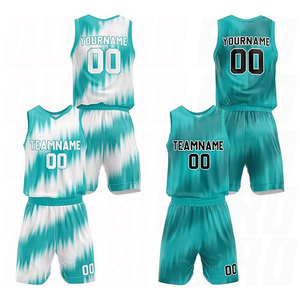 ชุดบาสเก็ตบอลแบบกำหนดเองสีเขียวอมฟ้าลายฮาล์ฟโทน ผ้าระบายอากาศดี เสื้อเจอร์ซีย์และกางเกงขาสั้นสำหรับทีมที่กำหนดเอง - Product Image 1