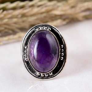 SHYAM JEWELRS 925 Sterling Silver Purple Amethyst Oval Shape Boho Handmade Oxidized Style Unisex <b>Statement</b> <b>Ring</b> Handcrafted - Product Image 1