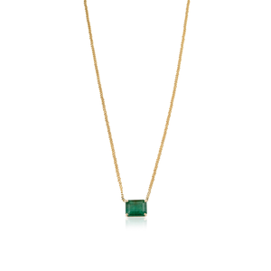Collier Pendentif à Pierre Unique en Or Jaune K14, Design Minimaliste et Élégant, Chaîne à Maillons Curb avec Émeraude 100% Authentique, Bijoux Empilables - Product Image 1