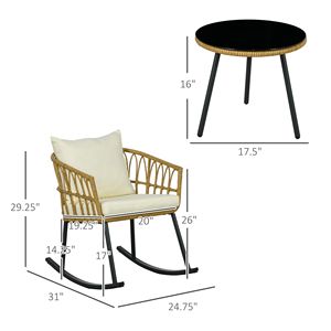 Set di 3 Sedie a Dondolo da Esterno in Rattan Bianco Crema, Resistenti alle Intemperie, con Cuscini per Giardini e Bistrot - Product Image 3