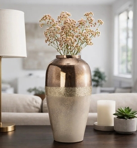 Handmade Luxury Metallic Ombre Ceramic <b>Vase</b> with Sparkling Glitter Band <b>Decorative</b> Flower Vessel for Modern Home Interior Decor - Product Image 3