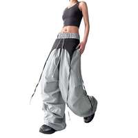 Pantalon Harem Taille Haute Femme Grande Taille Respirant Décontracté Couleur Unie Cordon de Serrage Coupe Ample Streetwear Longueur Entière Poches Noir