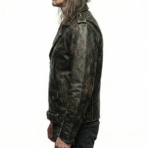 Chaqueta de Cuero Vintage Personalizada para Motociclistas, Chaqueta de Motociclista con Bordado de Dragón, Chaqueta Punk Streetwear al por Mayor OEM - Product Image 4