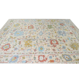 Tapis floral turc noué à la main Oushak exquis 8x10 9x12 10x14 pieds Design floral contemporain antique fait à la main pour le salon" - Product Image 4