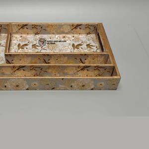 ชุดถาดเสิร์ฟ MDF งานฝีมือสุดหรู 3 ชิ้น เคลือบเงาอย่างดี พร้อมขอบทองคำ - Product Image 5