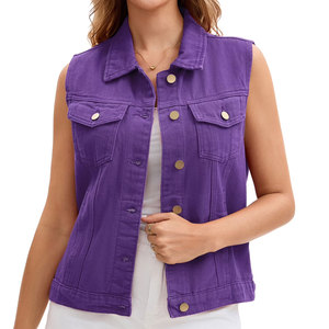 <b>Women</b> <b>Denim</b> Vest Purple Casual Sleeveless Turn Down Collar Button Down Jean <b>Waistcoat</b> Top Selling Fashion Lady Outerwear Coat - Product Image 4