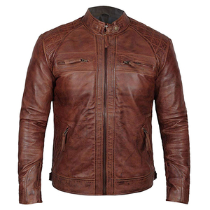 Men's Genuine Leather Eco-Friendly Moto Biker <b>Jacket</b> Stand Collar Zipper Closure <b>Slim</b> <b>Fit</b> Regular Solid Color Winter - Product Image 5